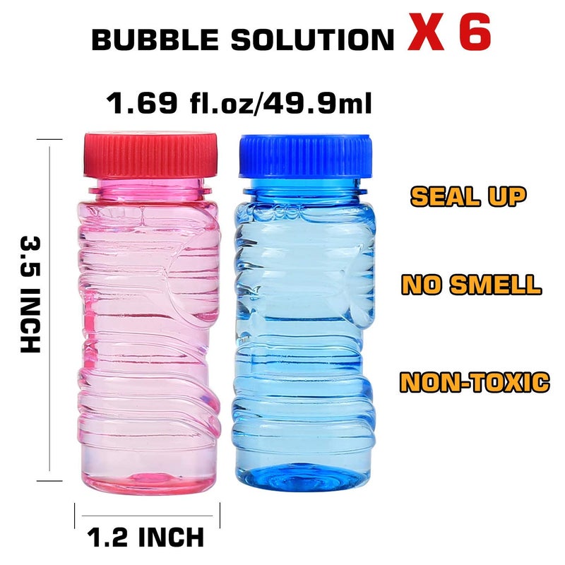 Laxdacee 6 Pcs Bubble Gun Shooter LED Light up(no Batteries Needed), Wind up Operated Bubbles Blaster Blower with Bottle Solutions, Bubble Blowing Toy kit for Kid Boy and Girl Outdoor Summer Game Party Favor - Image 5